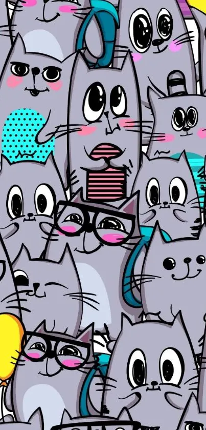 Cute cartoon cat pattern mobile wallpaper.