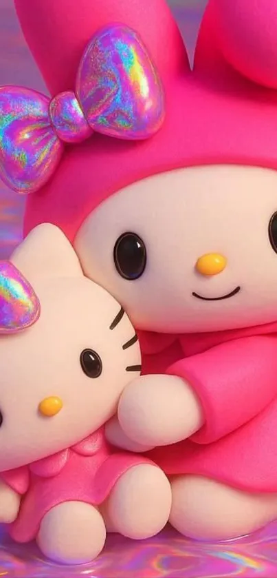 Cartoon characters in pink outfits with bows.