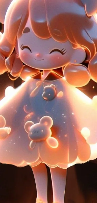 Adorable cartoon character with glowing peach hue.