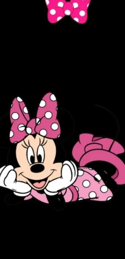 Cartoon character in pink outfit on black background wallpaper.