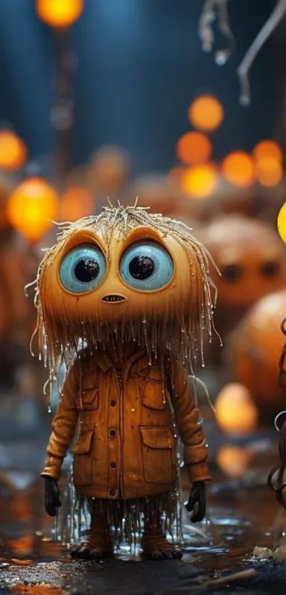 Cute cartoon character with glowing orange lights.