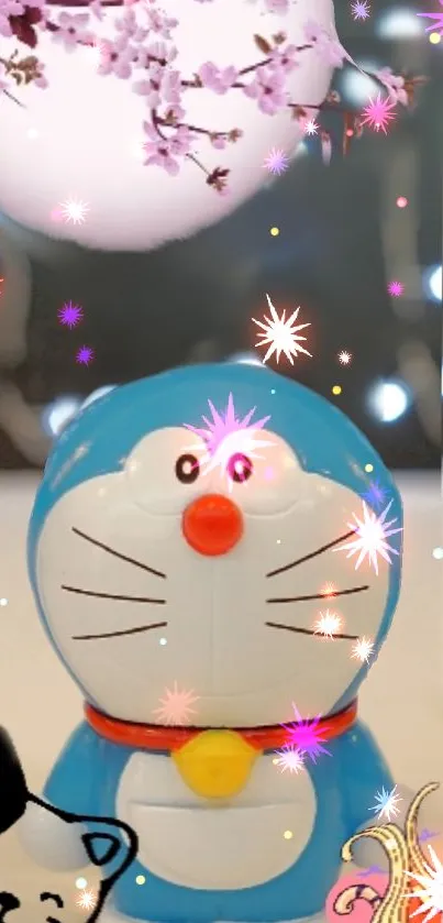 Cute and colorful cartoon character mobile wallpaper with starry effects.