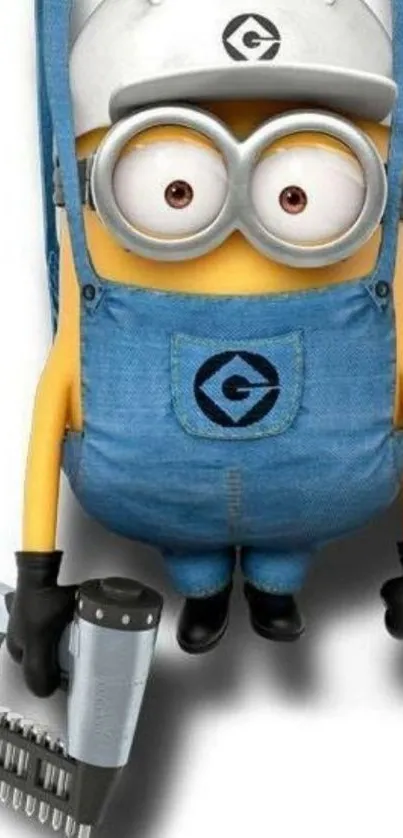 Cute yellow cartoon character wearing blue overalls.