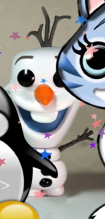 Cute cartoon characters and stars wallpaper.