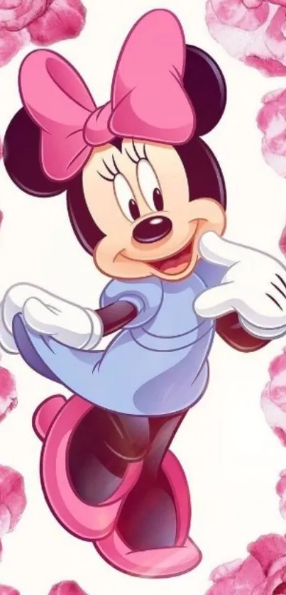 Cartoon character with pink bow and rose petals on mobile wallpaper.