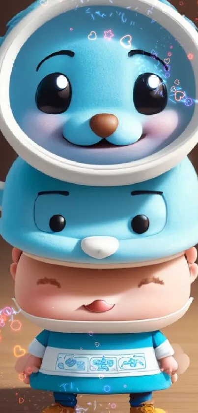 Cartoon character with a blue bear hat on a mobile wallpaper.