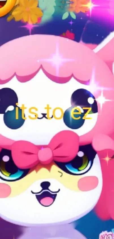 Cute cartoon character with vibrant pink theme.