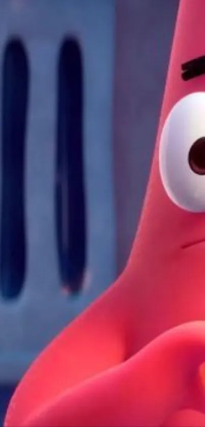 Cute animated character with large eyes on a vibrant pink background.