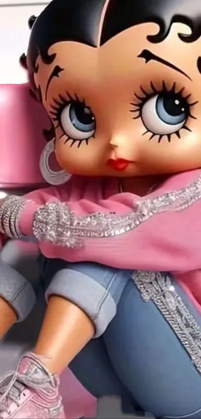 Cartoon character with stylish pink outfit