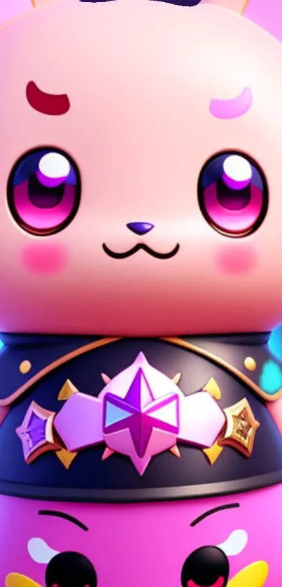 Adorable pink cartoon character with a playful design and cute expression.
