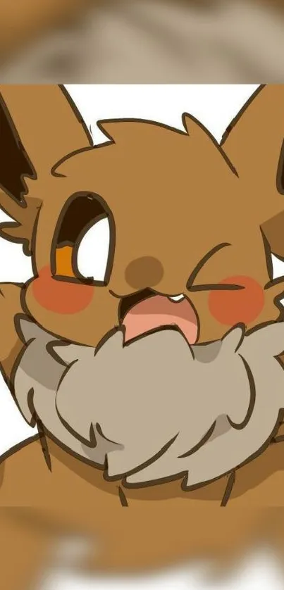 Cute cartoon character with brown fur winking on mobile wallpaper.