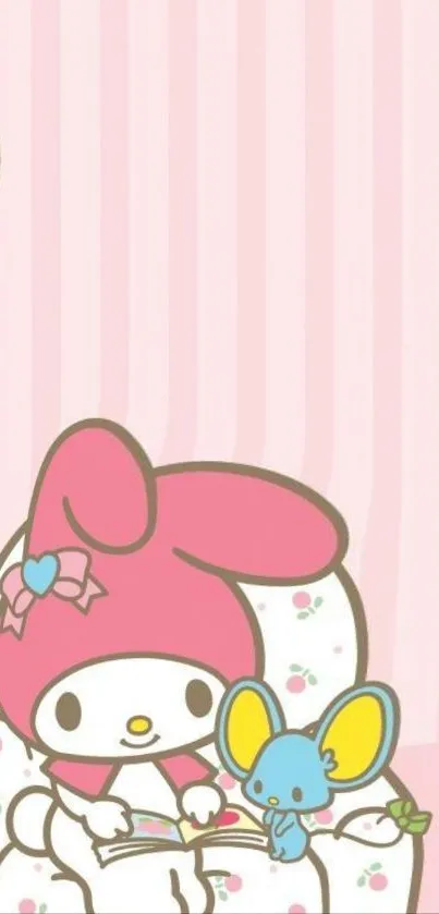 Cute cartoon character in pastel colors sitting on a chair.