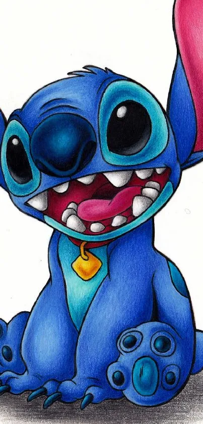 Cute blue cartoon character with big eyes and playful ears on a mobile wallpaper.