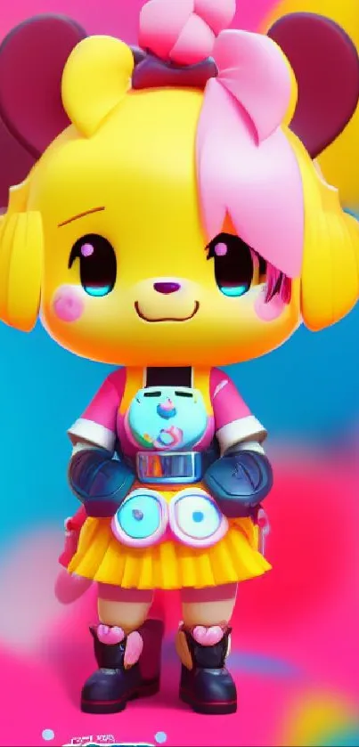 Adorable cartoon character with bright colors on a vibrant phone wallpaper.