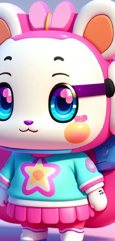 Adorable cartoon character with vibrant colors and a pink theme.