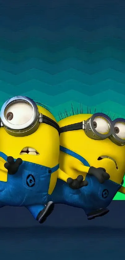 Fun cartoon character wallpaper with vibrant minions wearing blue overalls.