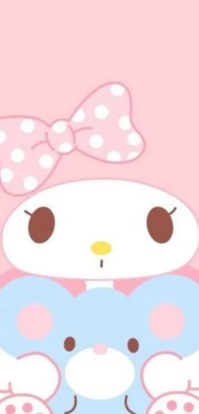 Cute cartoon character wallpaper in pastel pink and blue for mobile.