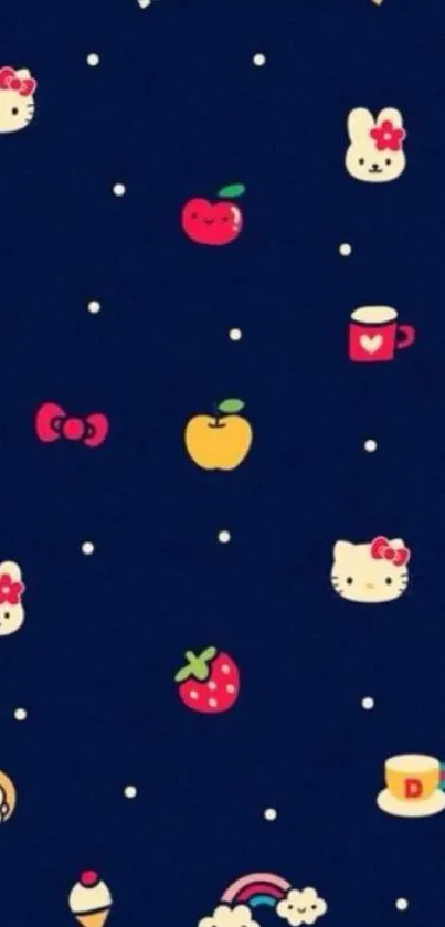 Cute cartoon character wallpaper with navy blue background.