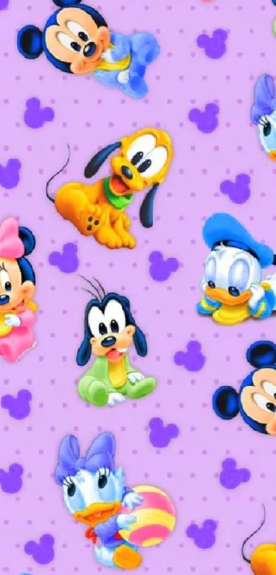 Cute cartoon characters on a purple background wallpaper.