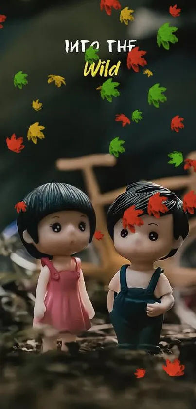 Cute cartoon couple exploring a forest.