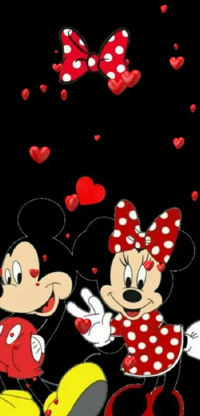 Cute cartoon couple with red accents on black background.