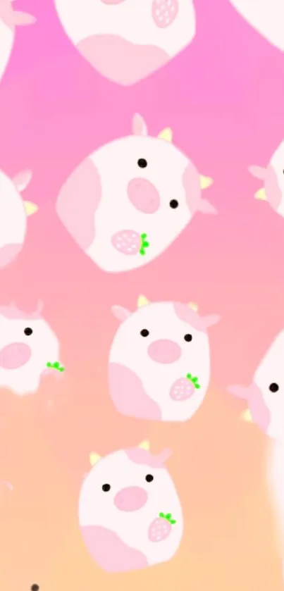 Cute cartoon cows on a pink gradient background.