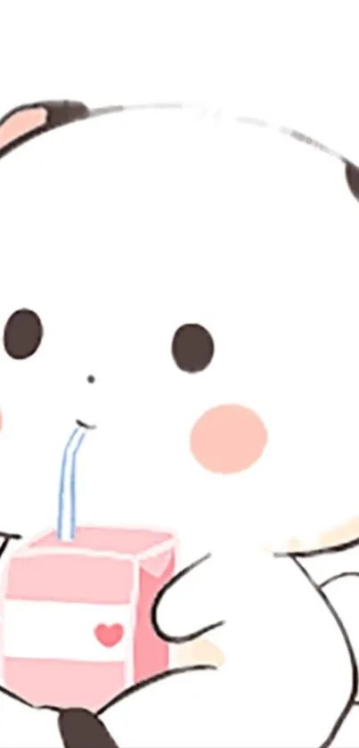 Cute cartoon cow with pink cheeks drinking from a carton.