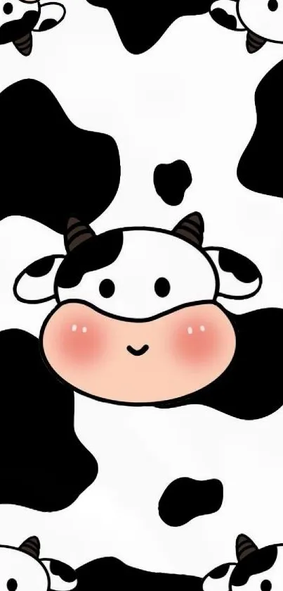 Cute cartoon cow wallpaper with playful black and white spots.