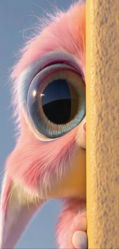 Cute cartoon creature peeking with large eye.