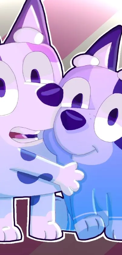 Adorable cartoon dogs in purple and blue hues on a mobile wallpaper.