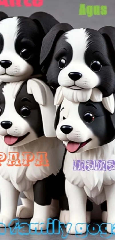 Cartoon dog family trio as adorable mobile wallpaper.