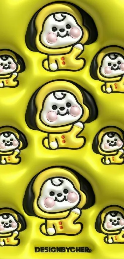 Cute cartoon dog characters on yellow background wallpaper.