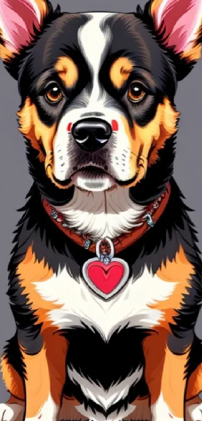 Cute cartoon dog with colorful details as mobile wallpaper.