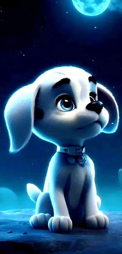 Cute cartoon dog under moonlit night sky wallpaper.