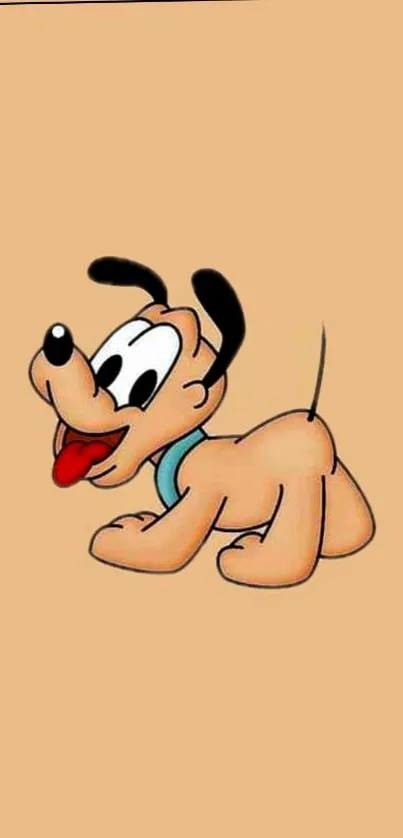 Cute cartoon dog on a light brown background.