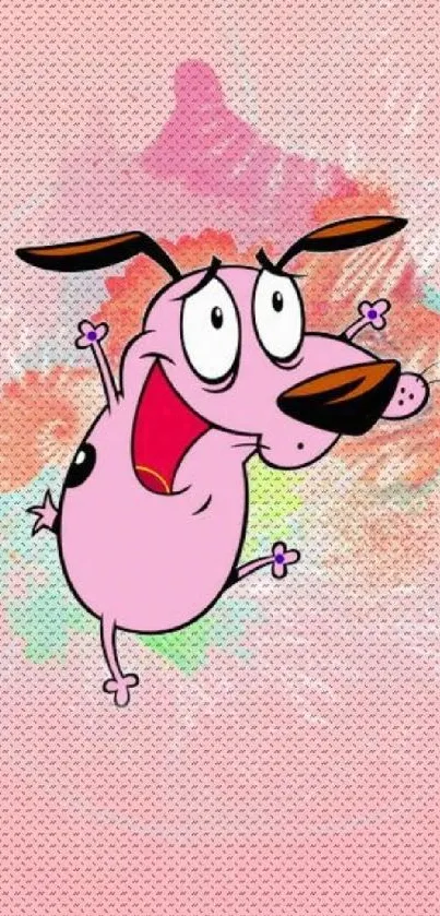 Cheerful cartoon dog on a pink background adds fun to mobile screens.