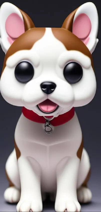 Cute cartoon dog with big eyes and red collar on a dark background.