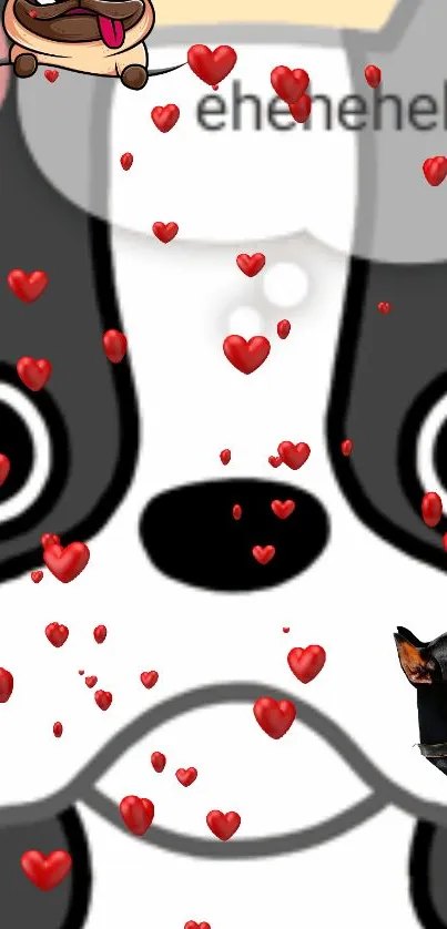 Cartoon dog with red hearts design wallpaper.