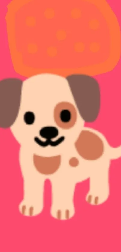 Cartoon puppy with spots on a pink background.