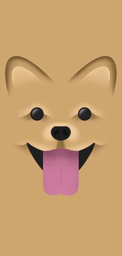 Cute cartoon dog face on brown wallpaper