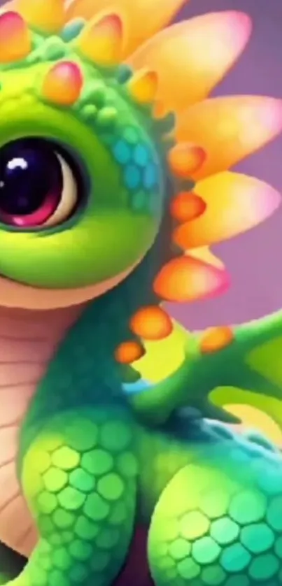 Cute cartoon dragon with colorful spikes