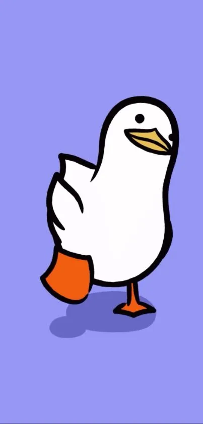 Cute cartoon duck with lilac background.