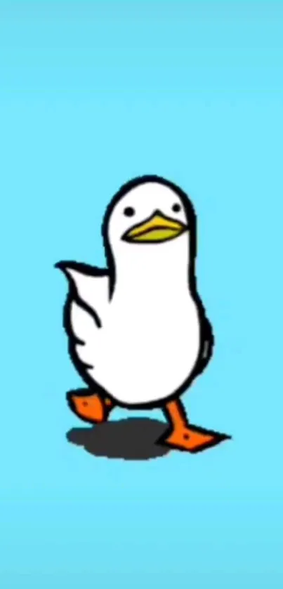 Cute cartoon duck walking on a sky blue background.