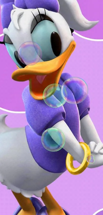 Purple themed cartoon duck wallpaper for mobile.