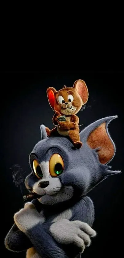 Cartoon cat and mouse duo mobile wallpaper.