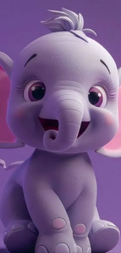 Cute cartoon elephant on purple background.