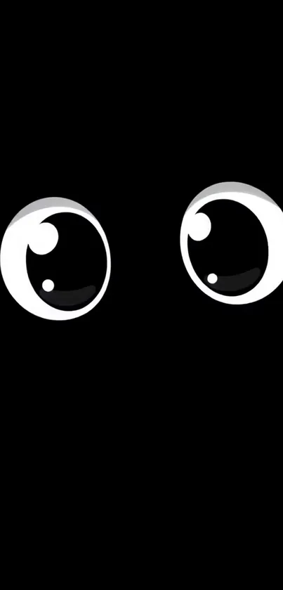 Cute cartoon eyes on a dark background for smartphone wallpaper.