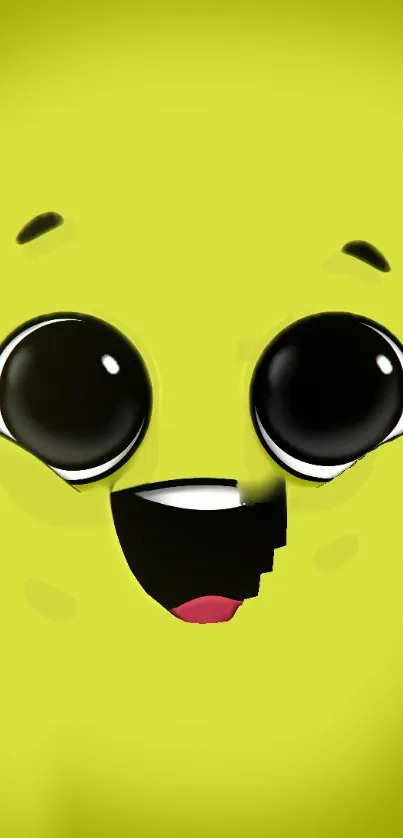 Cute cartoon face with wide eyes on a yellow green background.