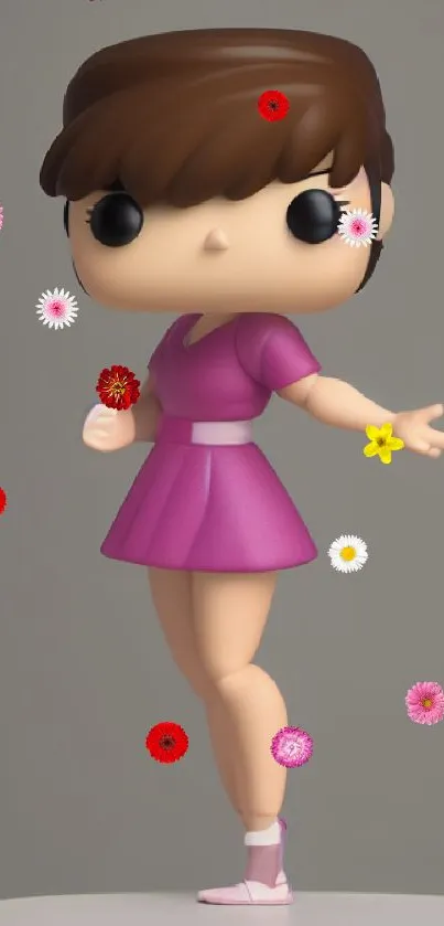 Charming cartoon figurine in a pink dress on a mobile wallpaper.