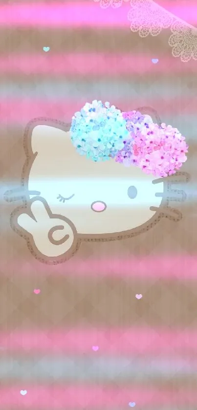 Cute cartoon cat with floral crown wallpaper.